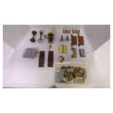 Clear Storage Tote Full Of Door Knobs, Locks Clear Storage Tote Full Of Door Knobs, Locks