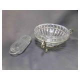 Clear Pressed Glass Starburst Design Butter Dish Clear Pressed Glass Starburst Design Butter Dish