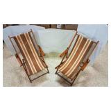 2 Vintage Mid-century Folding Striped Deck Chair 2 Vintage Mid-century Folding Striped Deck Chair