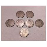 7 Lady Liberty Head Nickels, 1902 1904 1905 7 Lady Liberty Head Nickels, 1902 1904 1905