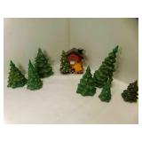 7 Ceramic Pine Trees Large Medium Small, 7 Ceramic Pine Trees Large Medium Small,
