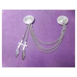Silver-Plated Cloak Pin w/3 Chain Design Charms Silver-Plated Cloak Pin w/3 Chain Design Charms