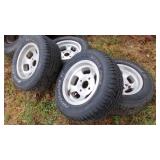 4-235-60 R14 TIRES ALUMINUM WHEELS 4 LUGS GOOD
