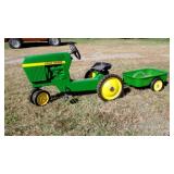 JOHN DEERE PEDAL TRACTOR, CAST, WITH TRAILER