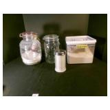 Square plastic Flour canister, Glass sugar