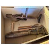 Vintage Tools- hand drill, pipe wrench