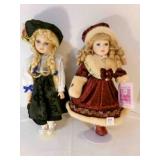 2 Pretty Winter Porcelain Dolls in box