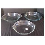 3-10" clear pie Plates, 2 Pyrex, 1 Libbey-10" all