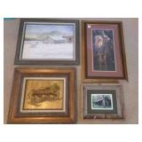 Barn oil Painting on Canvas board, Deer, Ink on