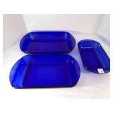 3 Blue Glass Baking Dishes-no brand-unused