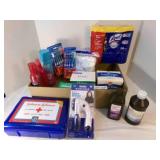 First aide kit, toothbrushes, disinfecting wipes