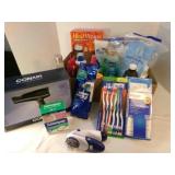 Hair dryer-powers on, shampoo, brushes, lotions