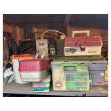 Assorted tackle boxes, tackle, fishing supplies