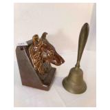Collie Dog bookend and Brass Bell