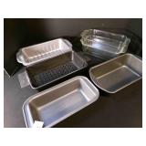 6 Bread Pans, 2 Pyrex Glass,