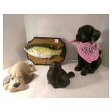 Resin Black Lab, Ceramic Black Bird & Tan Dog