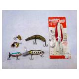 6 Fishing Lures, Wood Lazy Ike 3, Thin Fin