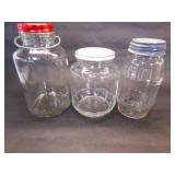 3 Barrel Shaped canning jars, zinc lid