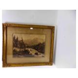 Matted & Framed Man in a Red Vest 3 Goats & White