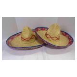 2 Sombrero Hats Made With A Wide Brim & Chin