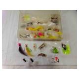 Plastic Tackle Box w/Fishing Lures - Jig Heads &