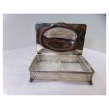 Silver Plate Rectangle Relish Tray w/Divided Glass