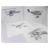 4 S. J. DeMarco WWI Airplane Prints Signed by