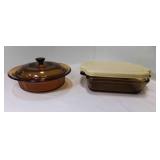 Brown Glass PYREX Corning Round Vision Casserole