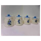 Set of 4 Ceramic Kitchen Canisters w/Blue Rose