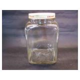 Vintage Square Glass Peanut Butter Jar w/lid