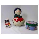 Hand Painted Gourd Snowman - Small Round Snowman