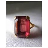 Gold Tone AVON Amethyst Purple Rectangle Stone