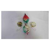 4 Christmas Ornaments- 2 Blown Glass, 2 Made