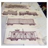 5 Piece Train Print Engine Coal Car Box Car &