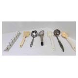 LOT of 6 Hanging Kitchen Utensils with Metal Rack