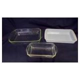 2 Pyrex Cake Pan- Milk Glass & Clear Glass