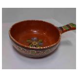 Hand Painted Mexican Terra Cotta Bowl w/Handle