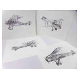 4 S. J. DeMarco WWI Airplane Prints Signed by