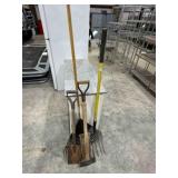 Rake, pitch fork, axe, shovels