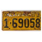 1953 Oklahoma Yellow & Black License Plate No.