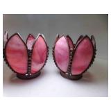 OLD Pair Pink w/White Swirl Slag Glass Tulip Lotus