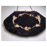 Vintage Black Caviar Glass Beaded Evening Bag with