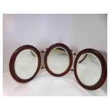 Vintage Tri-Fold Round Mahogany Beveled Glass