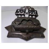 Antique Victorian Cast Iron Double Inkwell & Pen