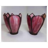 Pair Slag Glass Tulip Lamp Shades Pink or Purple
