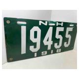 1918 New Hampshire Porcelain License Plate Number