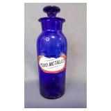 Cobalt Blue Label Under Glass Apothecary Jar