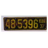 1937 Black & Yellow License Plate Number 48-5396