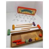 OLD Parlor Table Croquet Game Wood Balls