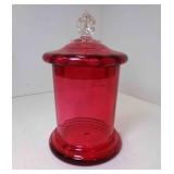 8" Tall Cranberry Glass Canister w/Lid Air Bubbles
